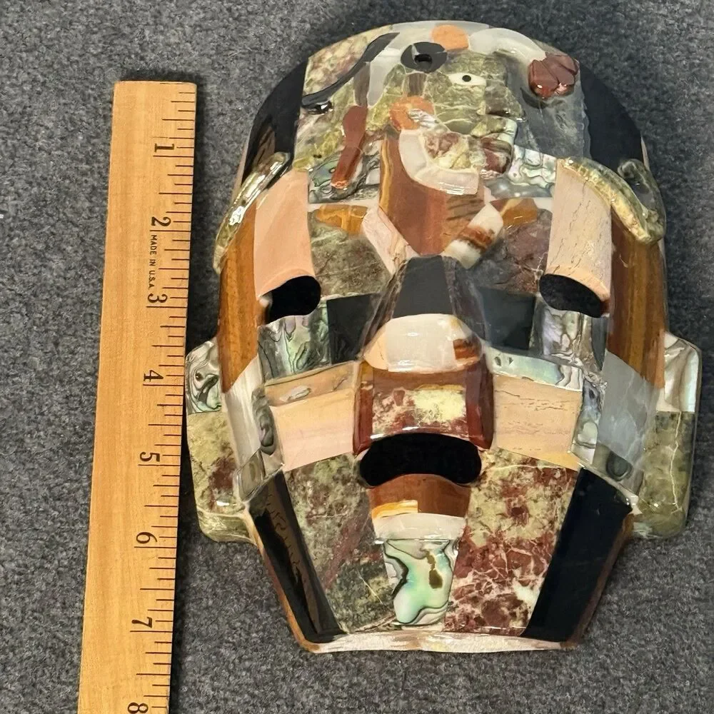 Handmade Mayan/ Aztec Mask Folk Art Semiprecious Stone & Onyx